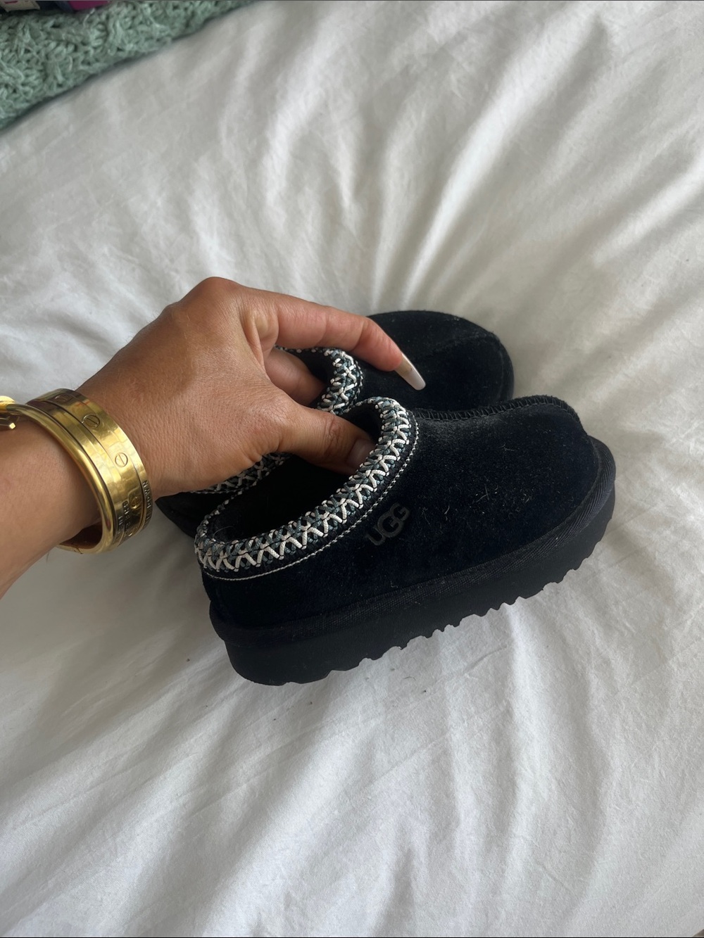 UGG Black Suede Slip-On Mule with Decorative Trim